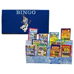 Hands Free friendly snowman Playing Card Holder for Bingo, holds 16 tab dab